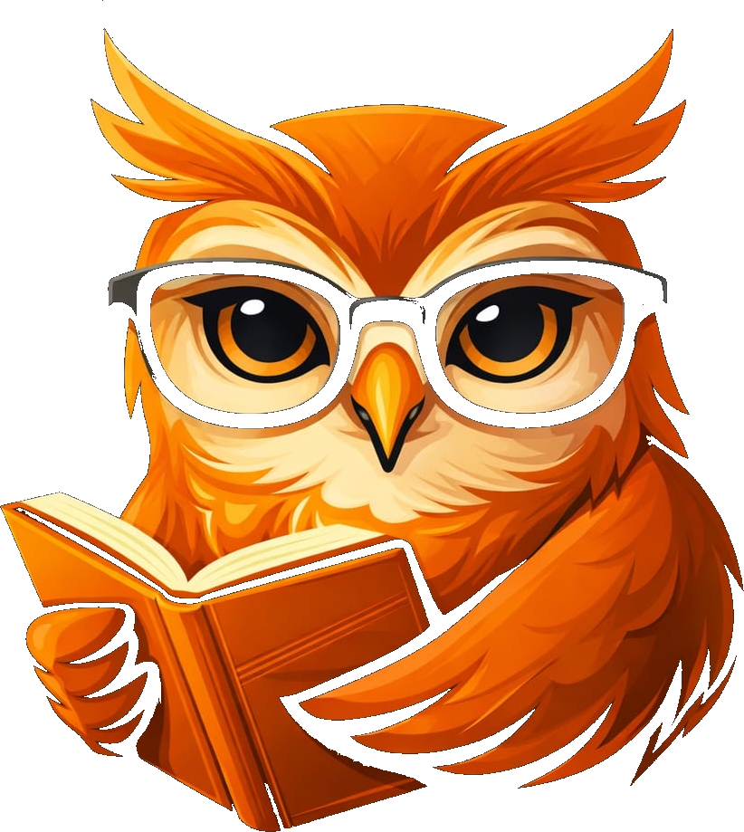 Mascote coruja BibliOWLteca acenando